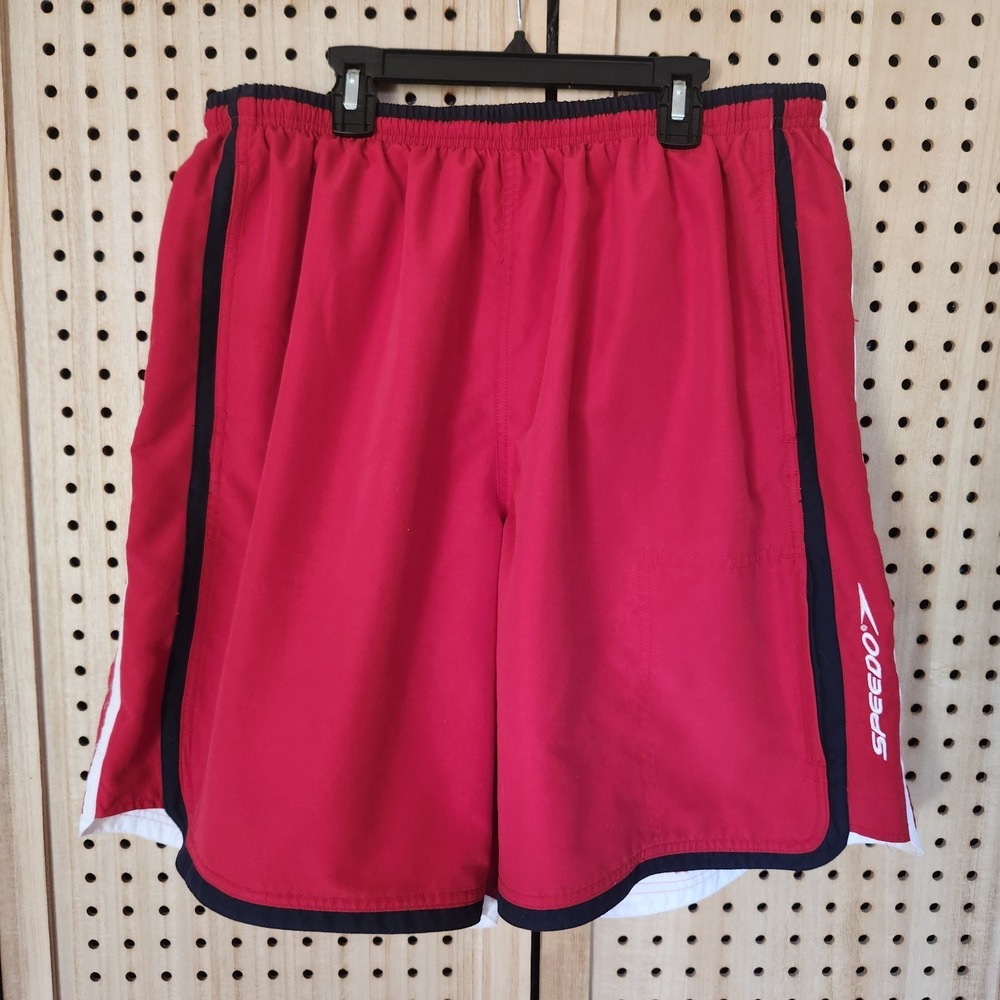 VTG SPEEDO‎ Swim Trunks Men's XL Swimsuit Swimming Red White Board Shorts Nwot
